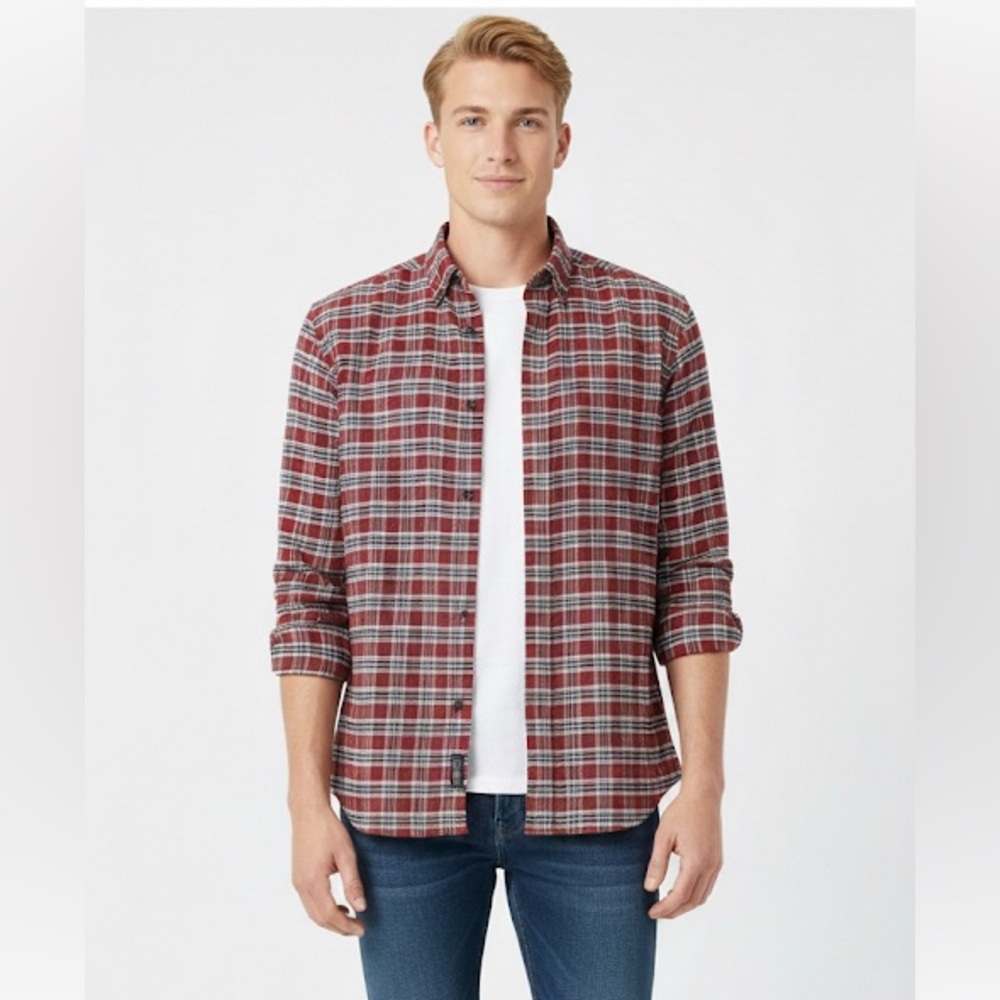 Nordstrom Red Plaid Tech-smart trim fit button Down Shirt size medium new